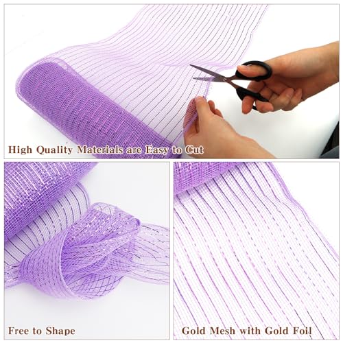 2 Rolls Purple Deco Mesh Ribbon for Wreath Making Supplies, Halloween Decor 10inch x 30 feet Each Roll Metallic Foil for Fall Wreaths Christmas Tree Ribbon Home Party Decor by Ccinzxng - Used condition - Image 7