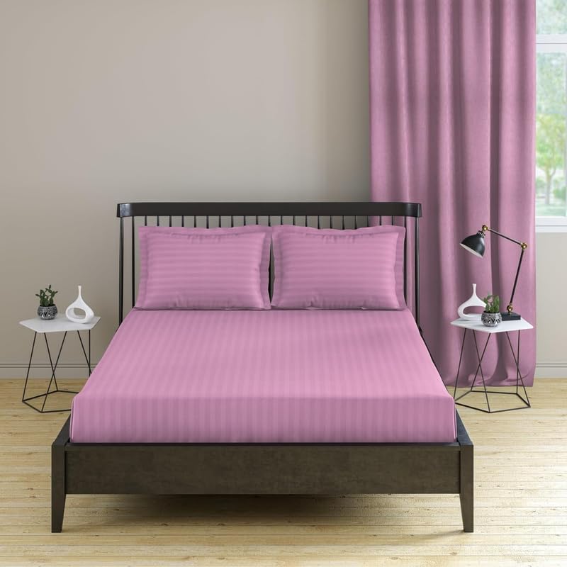 Basic 1Cm Satin Stripe Pure Cotton 210Tc, 3Pc Bedding Set, Queen Regular Size 275x225 Cm, Baby Pink, (1 Bed Sheet + 2 Pillow Covers)-image-17