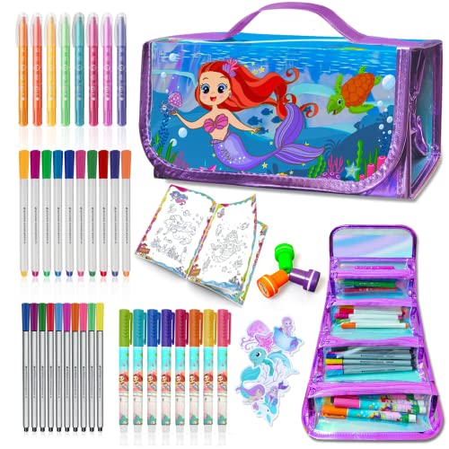 Weirtoya Washable Fruit Scented Markers Set With Mermaid Pencil Case Mermaid Stickers Stamps And Mermaid Coloring Book, Mermaid Gifts For Girls Or Art And Craft Coloring (Mermaid) #TOP2