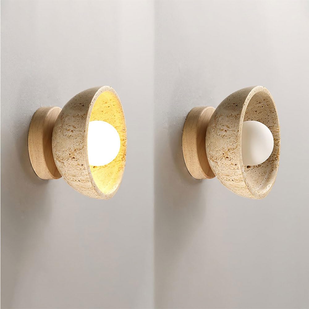 Pantalla de lámpara de pared personalizada en forma de cuenco, aplique de pared de mármol de estilo japonés, lámpara de pared de montaje empotrado de una sola cabeza, luz de pared de fuente