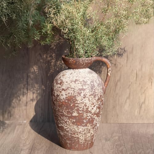 Brown Ceramic Rustic Farmhouse Vase Jug Pitcher with Handle, Dist...