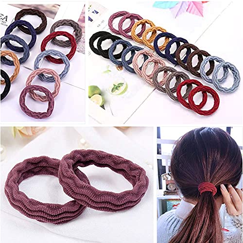 Image of Elina 60 Pcs Fancy Multi Color Elastic Hair Ponytail Holder Thick Soft Cotton Non Slip Tight Stretchable Rubber Bands for School Girls, Kids, Women, Hair tie (Pack of 60)(Dark Multicolors)