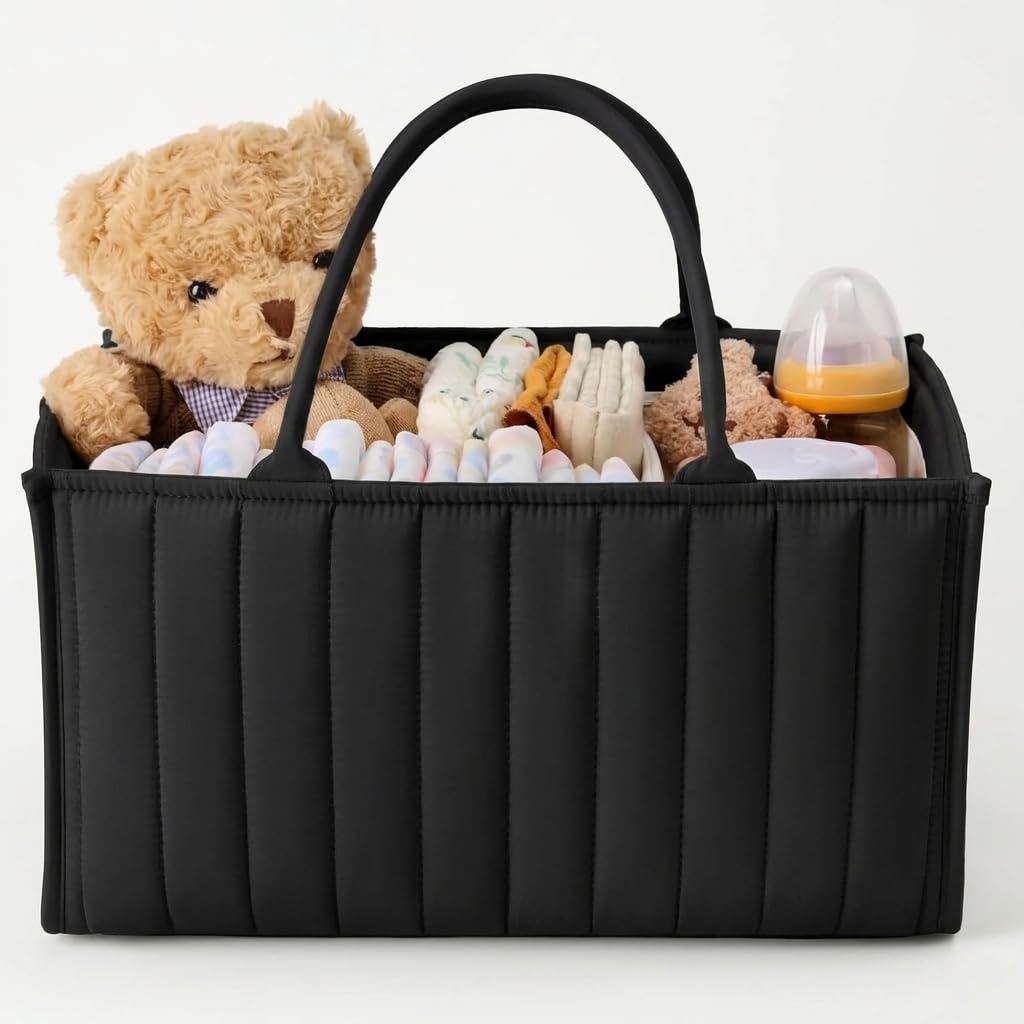 Baby Diaper Organizer Caddy Baskets – Large Nursery Storage Basket with Handles, Removable Dividers & Multiple Compartments | Diaper Bag for New born Essentials, Toys, Wipes, Bottles (Black)-image-47