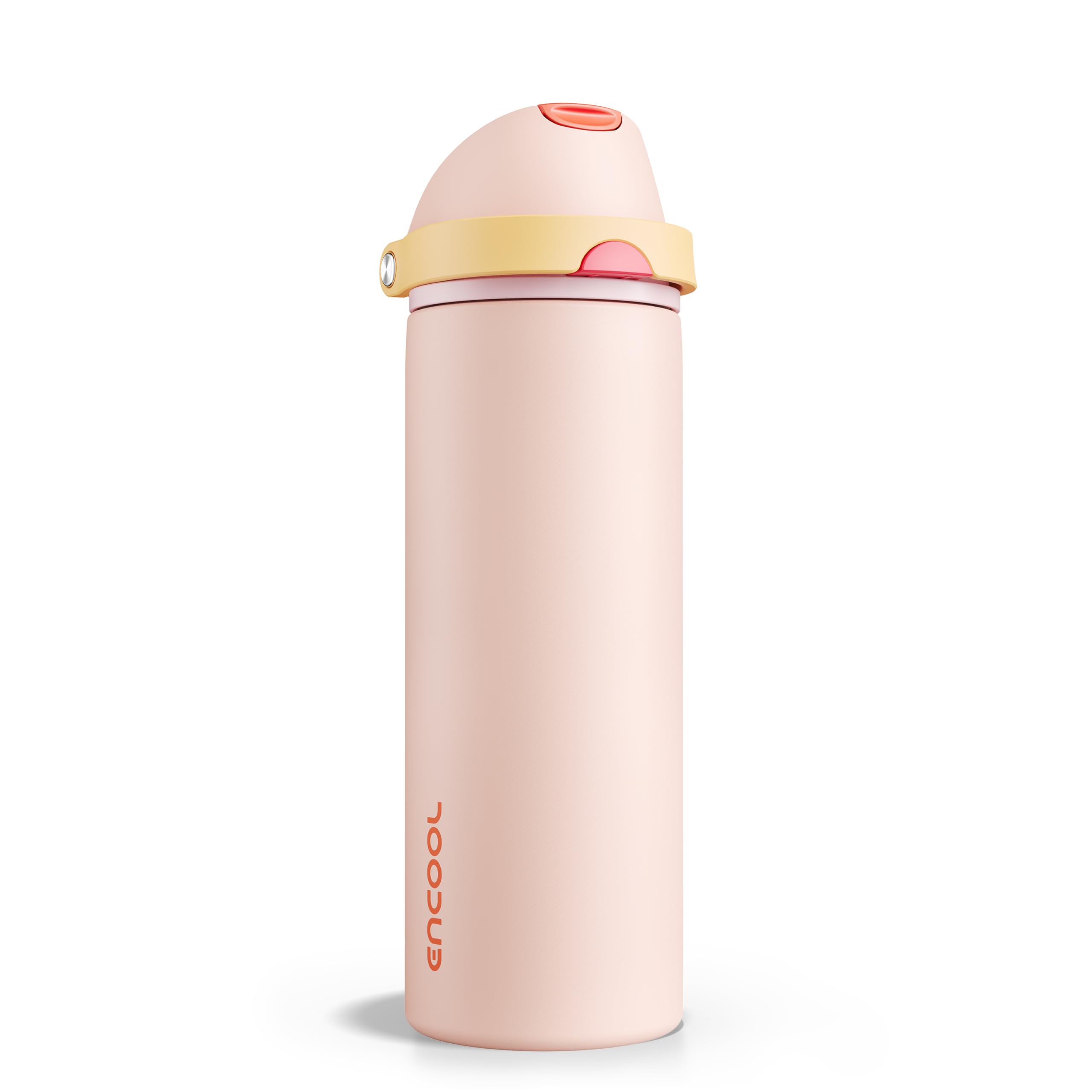 Insulated Water Bottle with Straw - Encool Stainless Steel Water Bottle with Push Button Lid, Leak-Proof &amp; BPA-Free, Keeps Cold for 24 Hours for Sports, Travel, Gym (24 oz, Pink Daisy-Red)