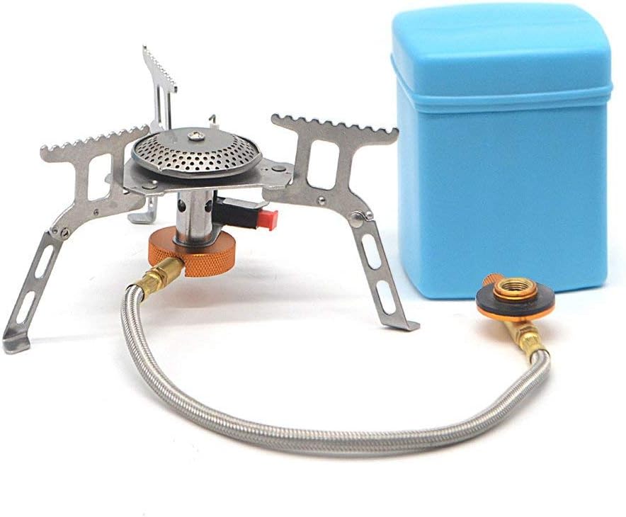 RuilasagoFoldable Steel Ultralight Gas Stove BBQ Burner Mini Camp, Outdoor Portable Mini Camping Gas Stove Hiking Picnic Case Cookware(Hose length: 37cm,Stove folded size: 7x6.5cm)