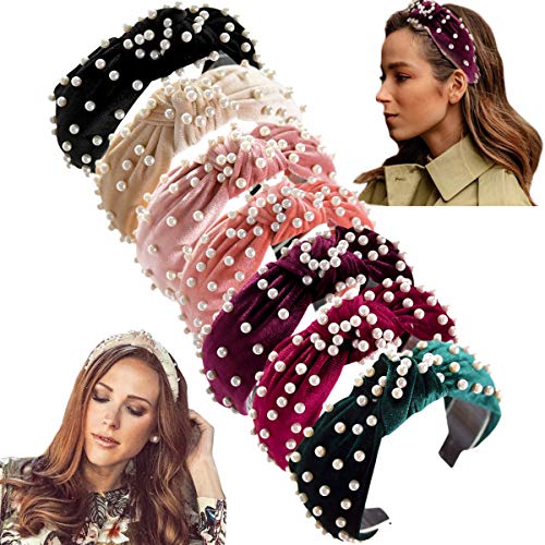 CELLOTDiadema ancha de terciopelo con nudo, turbante para el cabello, banda elástica para el pelo, accesorios para mujeres y niñas, Large, 7 colores-perla, 1 uds. por paquete, 7.00[set de ]