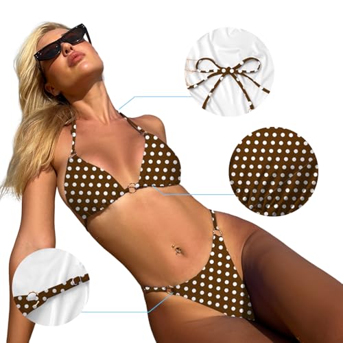Image of MIKETAI Sexy Bikinis for Women 2 Piece Bikini Spaghetti Strap Swimsuits Solid Color Bathing Swimwear Triangle Bathing Suit