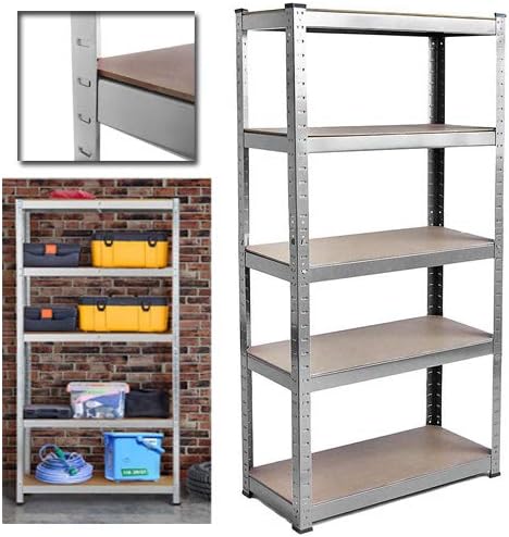 180cm x 90cm x 40cm Steel & MDF Boltless Shelves, Galvanised 5 Tier Garage Shelves Shelving Unit Heavy Duty Storage Shelf 175KG Per Shelf 875KG Capacity, 5 Year Warranty UK Stock