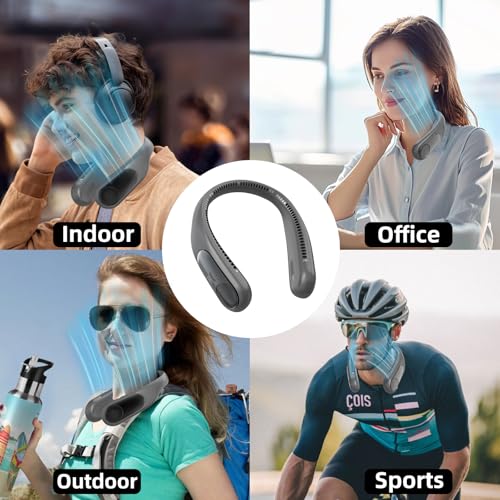 Image of Portable Neck Fan, Personal Wearable Bladeless Fan for Outdoor Indoor, LED Display, 360 Cooling, 4-Speeds, 6000mAh USB Rechargeable, Birthday Gifts for Men Women Dad Mom (Dark grey)