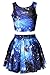 Pink Queen 2 Piece Crop Tank Top Tees and Flare Skirt Set, Blue Galaxy Print, OS,Blue Galaxy Print,One Size