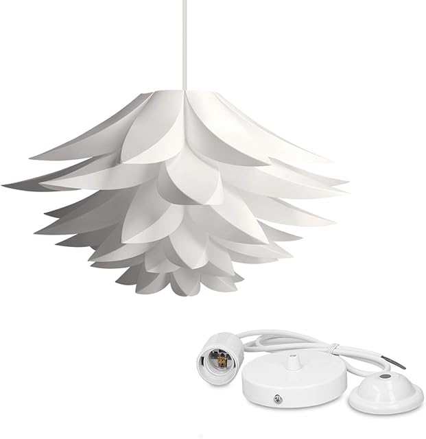 kwmobile DIY Puzzle Lampshade Kit - Lotus Flower Jigsaw IQ Lamp Shade with 90cm Cable Ceiling Light Mount and E27 Bulb Socket - Diameter 50cm - White