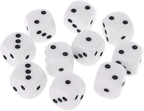 Dados blancos de 0.630 in 10 cuentas de 0.630 in D3 de seis caras para juegos de rol D&D RPG juegos de mesa de escritorio