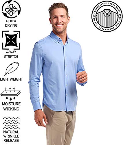 Rhone Men's Commuter Athletic Fit Dress Shirt, Button Down, Four-Way Stretch, Wrinkle Release, Moisture Wicking (XX-Large, Blue) Rhone Men's Commuter Athletic Fit Dress Shirt, Button Down, Four-Way Stretch, Wrinkle Release, Moisture Wicking (XX-Large, Blue)