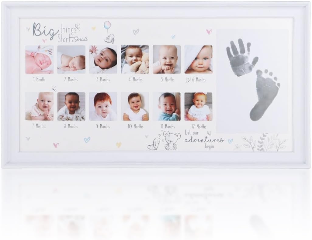 Newborn Baby Picture Frame With Hand And Footprint Kit – 12 Months Keepsake For Boys & Girls, For Baby Showers