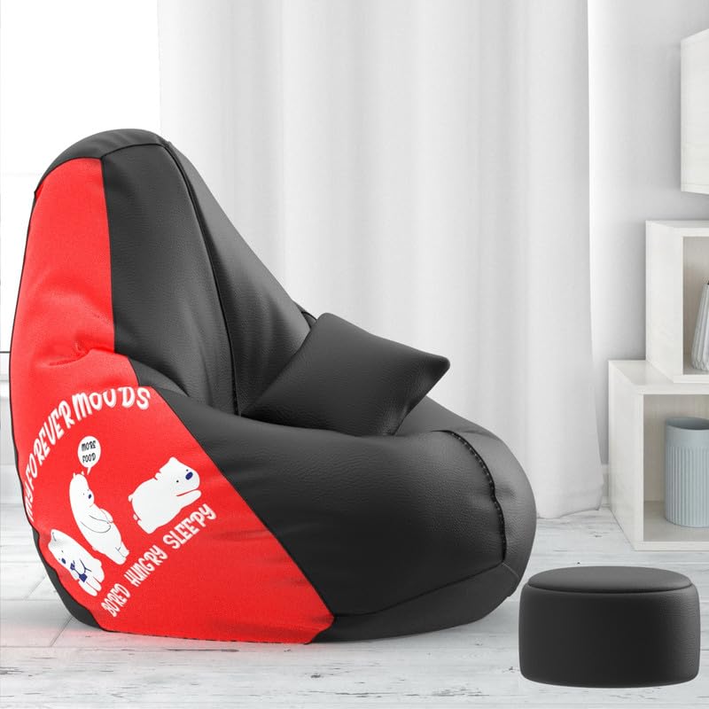 Biggie Bean Bag Cover 4XL Evergreen Classics Bean Bag-Loud Prints-Soft Landings-Styled with Free Cushion & Footrest (Matching Color : Printed My Forever Moods - Black Red)-image-49