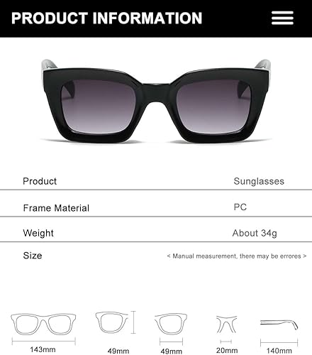 Miniatura 6 de Lentes de sol cuadrados retro de gran tamaño para mujer, diseño clásico, grueso, cuadrado, marco grueso, protección UV400