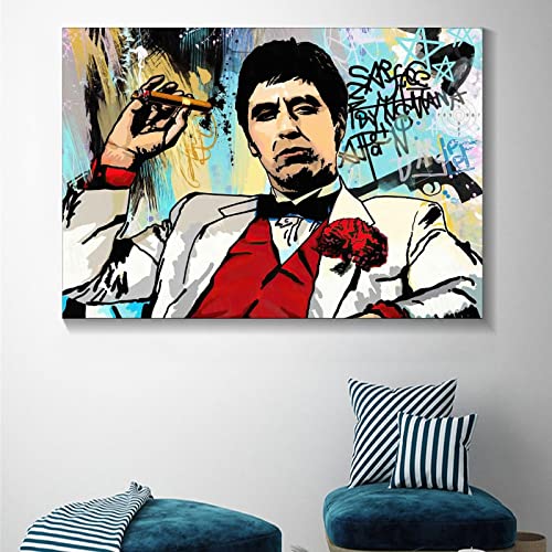 Iwy Graffiti Al Pacino Scarface Tony Montana Poster Decorative Painting Canvas Wall Art Living Room Posters Bedroom Painting 16X24Inch(40X60Cm) #TOP4