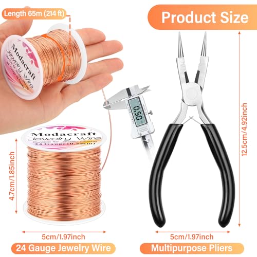 Image of Modacraft 24 Gauge Copper Wire for Jewelry Making - 214FT /0.5mm Tarnish-Resistant Craft Wire with Multi-Functional Pliers - Perfect for DIY Jewelry, Wire Wrapping, Gardening, and Artistic Projects