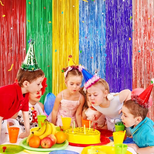 Image of Rainbow Metallic Tinsel Foil Fringe Curtains Backdrop, 2Pack Party Streamers for Birthday Party Decorations Halloween Christmas Decors Foil Curtain Backdrop for Bachelorette Bridal Anniversary Party