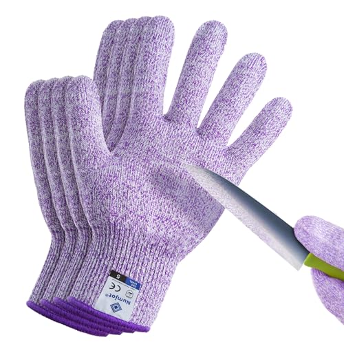 Numjot Cutting Gloves, Food Grade Level 5 Protection, Safety Kitchen Cut Gloves for Oyster Shucking, Fish Fillet Processing, Mandolin Slicing, Meat Cutting and Wood Carving. (Violet-Medium 2 Pairs)