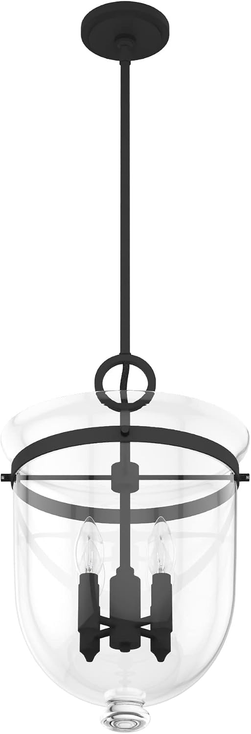 Hunter - Belltown 4-light Natural Black Iron, Medium Size Pendant Light, Dimmable, Transitional Style, Urn Shaped, for Bedrooms, Kitchens, Dining, Living Rooms - 19313