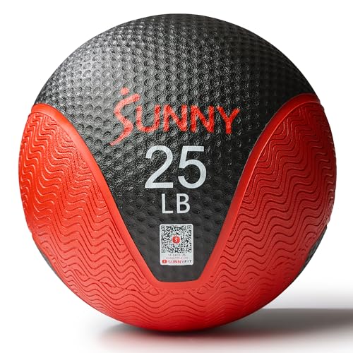 Sunny Health & Fitness 25LB Medicine Ball, Textured Rubber, Core Strength & Balance Training, Bouncing, Weight for Home Workouts SF-EB03-25