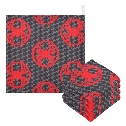 Image of vvfelixl Red Spiders Silhouettes Baby Burp Cloths Baby Muslin Washcloths for Boys Girls Cotton Baby Face Towel for Newborn Infants Soft and Absorbent 11.8 X 11.8 in, 5 Pack