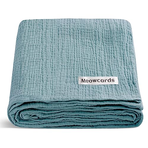 Image of meowcards Muslin Swaddle Blankets for Baby, Unisex Baby Boys Girls Essentials, Large 47 x 47 inches, Boho Receiving Blankets Newborn Registry Must Haves (Coustume Blue, Simple)