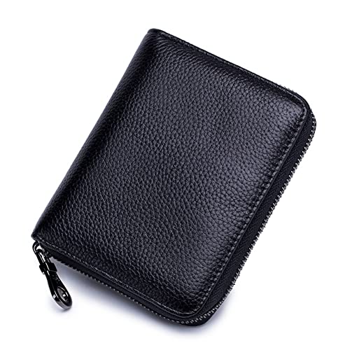 Genuine Leather Wallet Credit Card Holder RFID Blocking Travel Passport Organizer for Men and Women (Black)