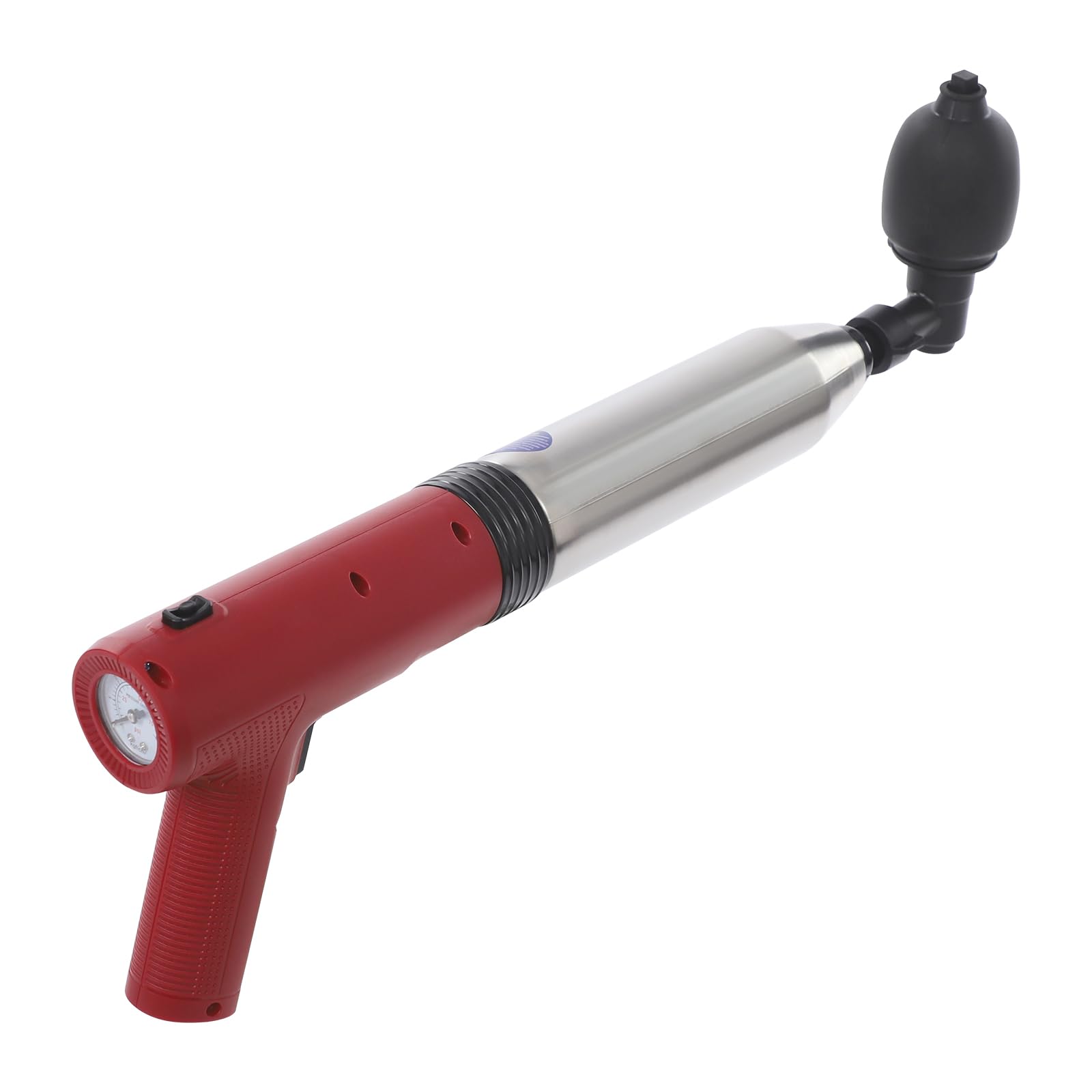 Pulitore elettrico per tubi ad aria compressa, 5 bar, 3 testine, 1500 mAh (rosso) | Manometro in tempo reale, tempo di ricarica 4-5 ore, 30 applicazioni per carica, privo di sostanze chimiche ed ecologico