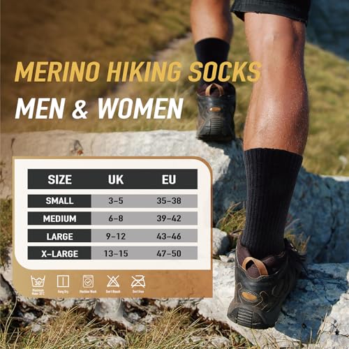 Niorasen - Calcetines de invierno cálidos para hombre, mujer, lana merina, antiampollas, deportivos, trekking, senderismo, ciclismo, trail, correr, esquí, 3 pares, Negro , 43-46 - imagen 7