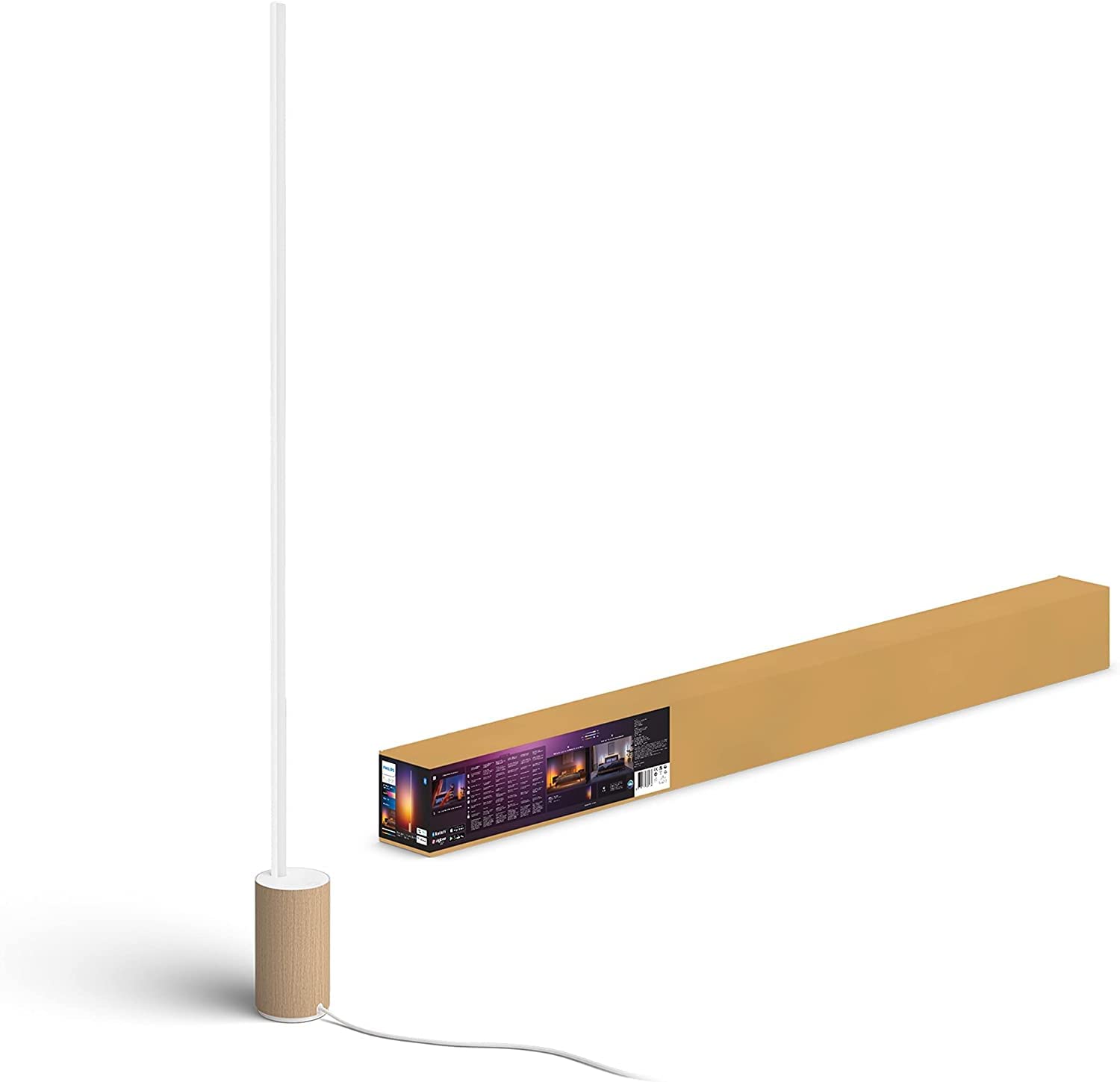 Lámpara de pie Philips Hue White and Color Ambiance, Gradient Signe, base de madera