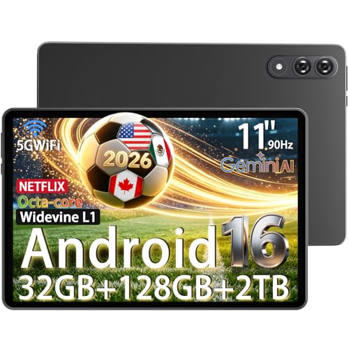 Raemond 11 Inch Tablet Android 16 with Gemini AI, T615 Octa-Core, 32GB RAM + 128GB ROM /2TB TF, 16MP+8MP, 1920x1200 IPS HD 90Hz Display, 8000mAh with Fast Charging & OTG, Widevine L1, GPS(Gray)