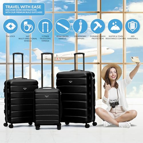 Luggage Sets TSA Lock Silent Double Spinner Wheels Suitcase With Case Maximum Carry On Bag Size For American & United Approved Airlines( 3 Piece Set (22"/27"/31") ,Black )2