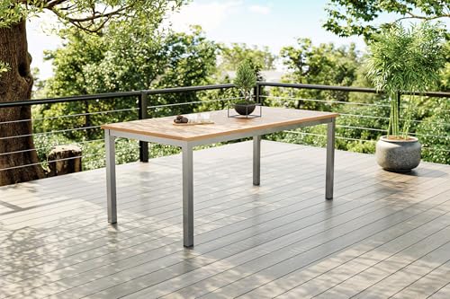 Villana Tasmania Esstisch, Silber/Natural, Aluminium/Eukalyptus, 180 x 90 cm, hohe Belastbarkeit, korrosionsbeständig, witterungsbeständig, robust, FSC®-zertifiziertes Produkt Villana Tasmania Esstisch, Silber/Natural, Aluminium/Eukalyptus, 180 x 90 cm, hohe Belastbarkeit, korrosionsbeständig, witterungsbeständig, robust, FSC®-zertifiziertes Produkt