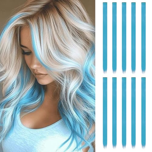 10 Pcs Extension Cheveux | Rajout Cheveux Couleur de 55 cm | Meche Cheveux (Bleu lac)