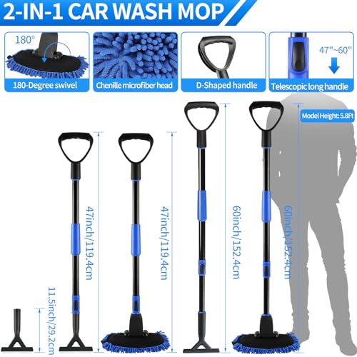 Mionyl Car Wash Brush Mop Kit with Long Handle and Squeegee, Car Detailing Kit Interior Cleaner Set - Sponge, Wheel-Tire-Rim Brushes, Microfiber Towel for Auto Rv Truck Vehicle Boat Wall - Image 5