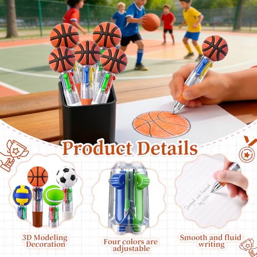 Image of CZWZ 30Pcs Mini Multicolor Pens in One 4-in-1 Cute Pens Bulk for Kids, Ballpoint Pen for Birthdays and Children's Parties, Fun Gifts Assorted Ink Kawaii Pen(Basketball)
