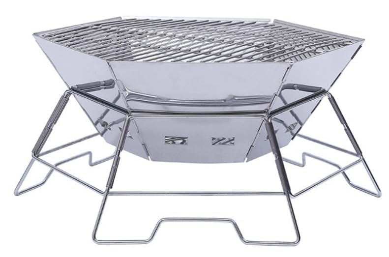 Parrilla plegable portátil para barbacoa, forma hexagonal, acero inoxidable