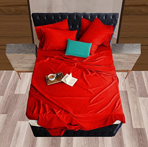 Image of Mocassi Hotel Luxury 1800 Thread Count Bedding Pillowcases King Size Set of 2 - Pillow Covers - Pillow Protector - Cooling Pillowcases (Set of 2 King Size 20 inch x 40 inch, Red)