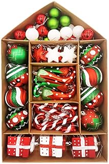 SVNVIOZ Christmas Baubles, 70Pcs 3-10cm Christmas Ball Ornaments Set, Delightful Elf Red Green and White Christmas Ball Ornaments, Shatterproof Xmas Balls for Christmas Tree Decoration