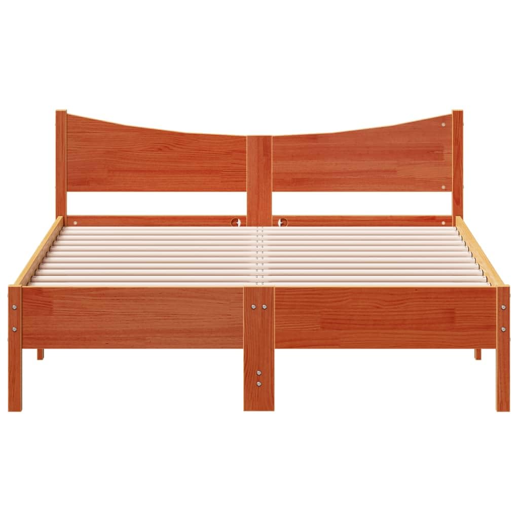 vidaXL Estructura de Cama, Somier Decorativo de Listones, Armazón Base de Cama, Mueble para Dormitorio, Madera Maciza de Pino Marrón Cera 140x190 cm