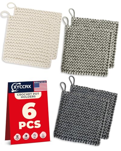 6Pcs Handmade Crocheted Pot Holders, 7.5