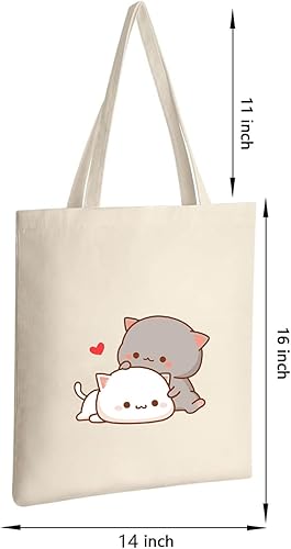 Miniatura 4 de KEEVICI Linda bolsa de lona con diseño de gato para mujer, diseño estético kawaii, bolsas de compras reutilizables