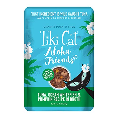 Tiki Cat Aloha Friends Grain-Free, Low-Carbohydrate Wet Food With Flaked Tuna For Adult Cats & Kittens, 3Oz Pouch, 12Pk, Tuna, Whitefish & Pumpkin #TOP29