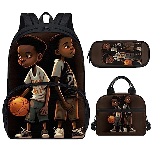 ZOUTAIRONG African Boy School Backpack Basketball Lunch Box Kids Pencil