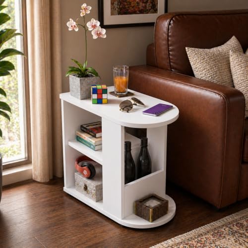 Image of Studio Kook Bene Engineered Wood Side Table | End Table with Storage, Matte Finish, DIY (DO IT Yourself) Assembly (Moonshine White)