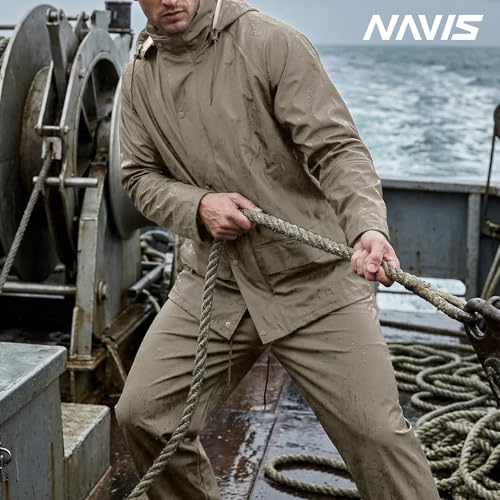 Image of Men's Workwear 3-Piece Waterproof PU Rain Suit Set | Hooded Jacket & Bib Pants, Sealed Seams, Storm Flap, Adjustable Suspenders, Flap Pockets, Outdoor Work, Fishing, Farming