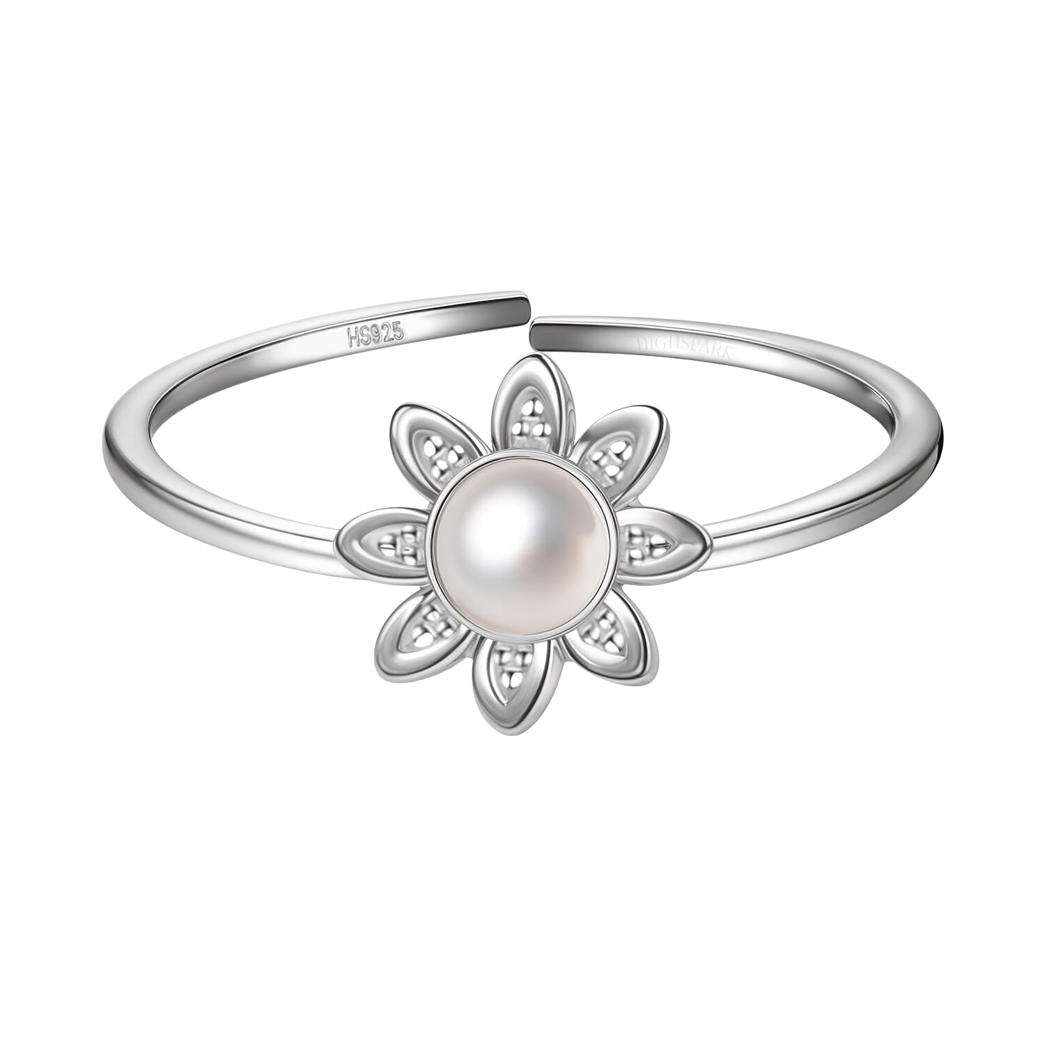 HighSpark 925 Sterling Silver Pearl Flower Ring for Women | Adjustable Contemporary Style & Stunning Shine | Lovely Gift - Pearl Flower Ring (B0CTZJQXX5) Amazon Price History, Amazon Price Tracker
