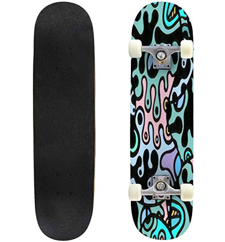 Classic Concave Skateboard Psychedelic Print Modern Seamless Pattern Color, Multicolor Fun Longboard Maple Deck Extreme Sports and Outdoors Double Kick Trick for Beginners and Professionals